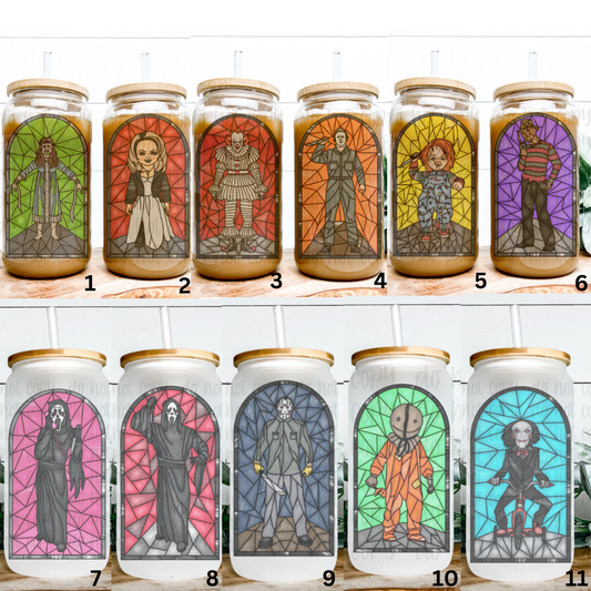 STAINED GLASS HORROR CAN GLASS 16OZ TUMBLER