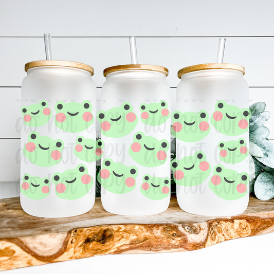 CUTE FROGGY 16OZ GLASS CAN TUMBLER