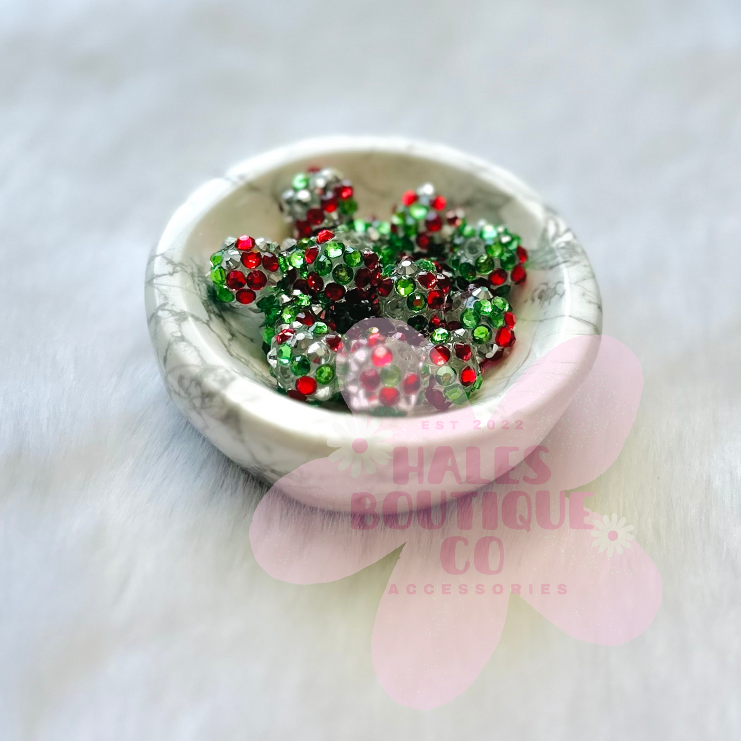 12MM CHRISTMAS RHINESTONE BEAD RED,SILVER,GREEN-10PCS