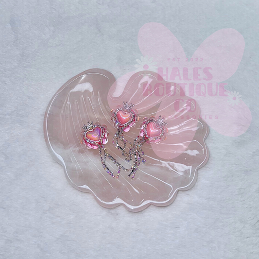 PINK HEART AB RHINESTONE DANGLE CROWN FANCY BEAD-1PC