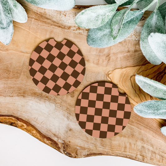 TAN NEUTRAL BROWN CHECKERED COASTERS