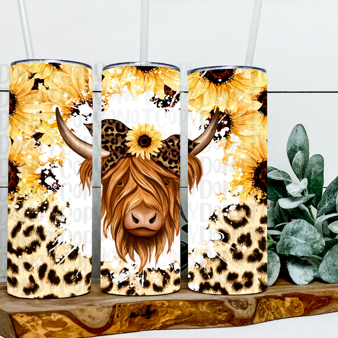 SUNFLOWER LEOPARD HIGHLAND COW WESTERN TUMBLER