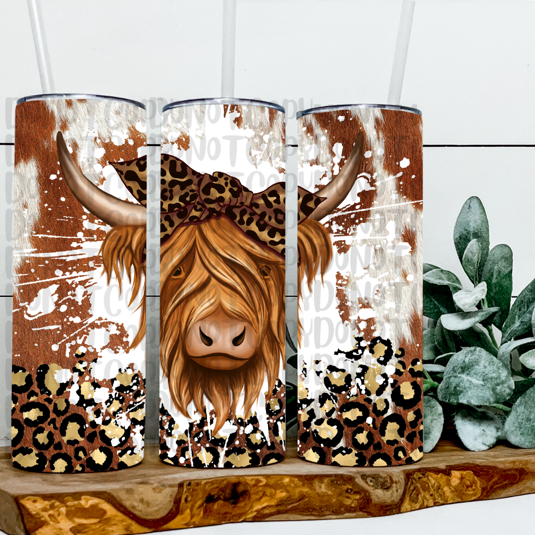 CHEETAH HIGHLAND COW WESTERN TUMBLER