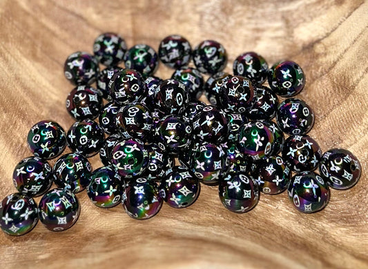 16MM ACRYLIC BOUJEE L OIL SLICK ACRYLIC BEADS-10PCS