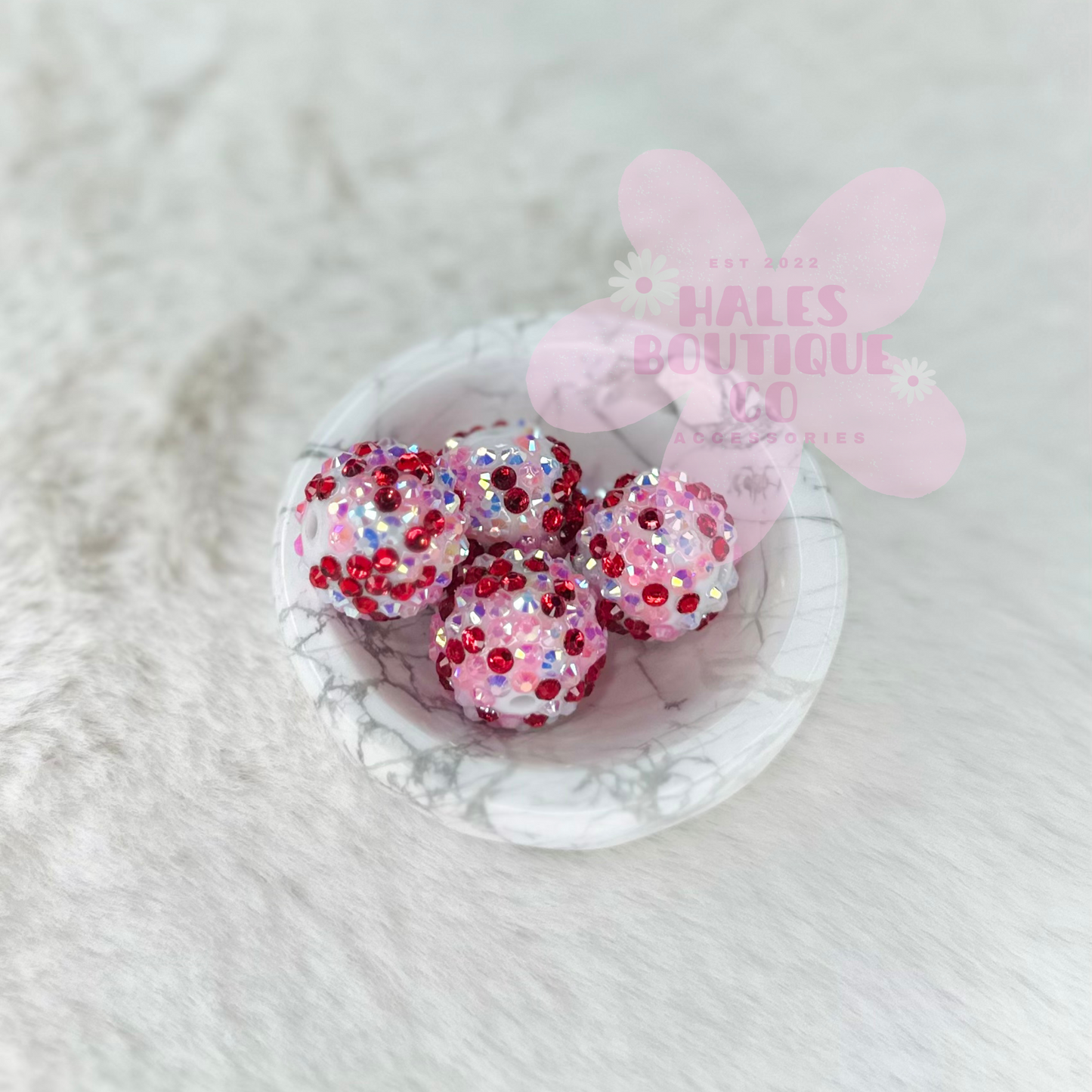 VALENTINES MIX PINK,RED,WHITE RHINESTONE BEAD 20MM-1PC