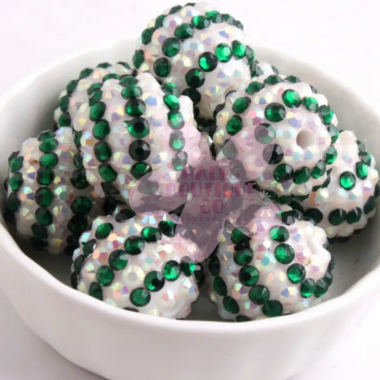 EMRALD GREEN STRIPED RHINESTONE 20MM BEAD-1PC