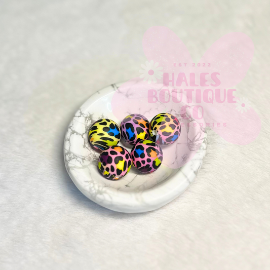 LF RETRO CHEETAH 15MM PRINTED SILICONE BEAD-1PC