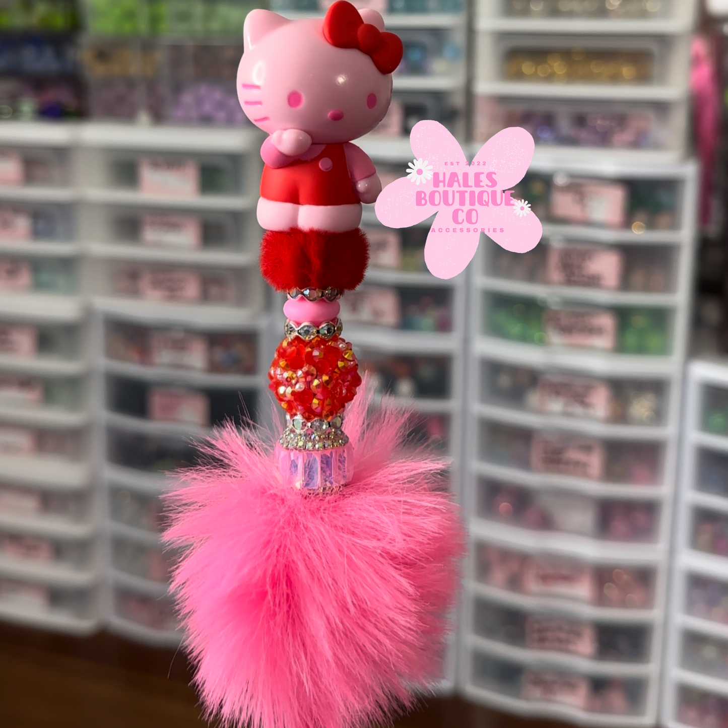 HK PINK CHARACTER BEADED PEN